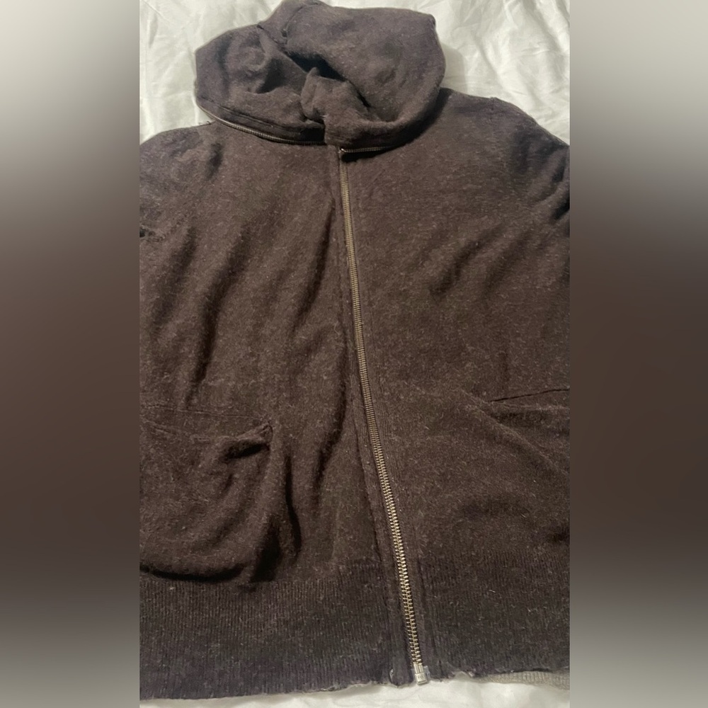 Laurie B. Full Zip Cotton Wool Cashmere Reversible Hoodie Sweater Brown Gray - Picture 13 of 15